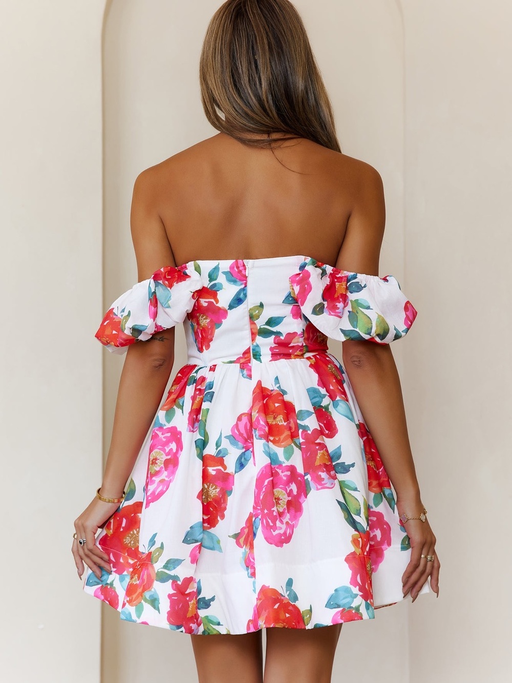 VELVET ROSÉ OFF SHOULDER MINI DRESS - Picture 3 of 5